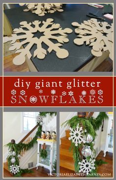 Diy Snowflakes Decorations Outdoor, Diy Large Snowflakes, Outdoor Winter Wonderland Decorations, Large Snowflake Decorations, Snowflake Garland Diy, Giant Snowflakes, Snowflakes Tutorial, Diy Snowflake Decorations, Diy Snowflakes