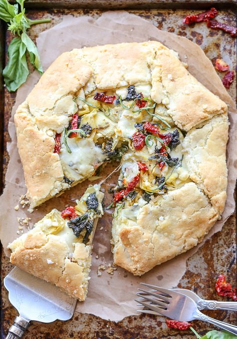 Eat pie for dinner. Mediterranean Galette, Savory Tarts, Galette Recipe, Savory Tart, Savory Pies, Gluten Free Grains, Half Baked Harvest, Spinach Artichoke, Artichoke Hearts