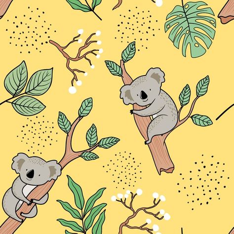 Premium Vector | Seamless pattern with cute koala. Koala Illustration, Koala Art, Quirky Prints, Cute Koala, Baby Fabric, Pattern Flower, Pattern Illustration, Koala Bear, Vector Background