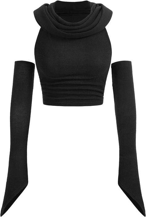 Verdusa Women's Open Back Sleeveless Hooded Crop Top with Arm Sleeve Solid Black S at Amazon Women’s Clothing store Hooded Crop Top, Hooded Top, Hooded Tops, Arm Sleeve, Cami Tanks, Top Women, Amazon Women, Solid Black, Clothing Store