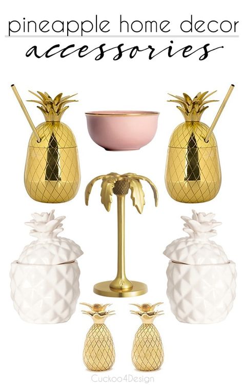 pineapple home decor accessories | pineapple decor | pineapple candles | pineapple candle holder | decorating with pineapples | brass pineapple | I love pineapples | white pineapple via @jakonya Pineapple Pictures, Rustic Home Decorating, Pineapple Candle Holder, Pineapple Candle, Pineapple Art Print, Pineapple Candles, Tropical Glam, Brass Pineapple, Beautiful Home Gardens