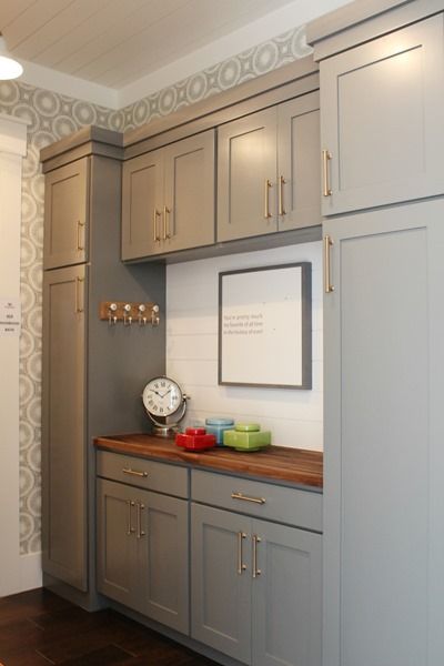 mudroom Sherwin Williams Grey, Network Gray, Mudroom Cabinets, Home Paint Color, Pantry Wall, Kitchen Wall Cabinets, Kitchen Pantry Design, Kitchen Pantry Cabinets, Pantry Design