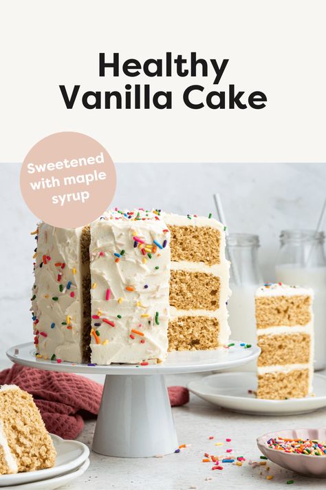 Healthy Vanilla Cake Simple Mills Vanilla Cake Mix Recipes, Cake Recipes Healthy Easy, Healthy White Cake, Healthy Vanilla Cake Recipe, Clean Cake Recipes, Paleo Vanilla Cake, Healthy Cake Mix Recipes, Healthier Birthday Cake, First Birthday Smash Cake Recipe