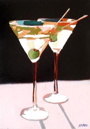 Harold Kraus Happy Hour - Southwest Gallery: Not Just Southwest Art. Happy Hour, Martini, Oil On Canvas, Orange, Canvas, Green, White, Art