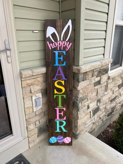 Wood Easter Signs, Easter Door Signs Front Porches, Easter Signs Wooden Diy, Easter Pallet Ideas, Easter Porch Signs Diy, Spring Porch Signs Diy, Easter Porch Leaner, Easter Welcome Sign, Easter Porch Signs