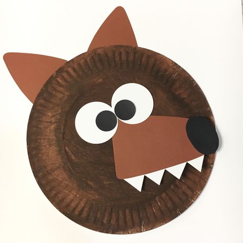 Wolf Paper Plate Craft, Big Bad Wolf Paper Plate Craft, Big Bad Wolf Craft Preschool, Fable Crafts For Preschool, Wolf Preschool Craft, Red Riding Hood Crafts Preschool, Coyote Craft Preschool, Wolf Activities For Kids, Wolf Crafts For Kids