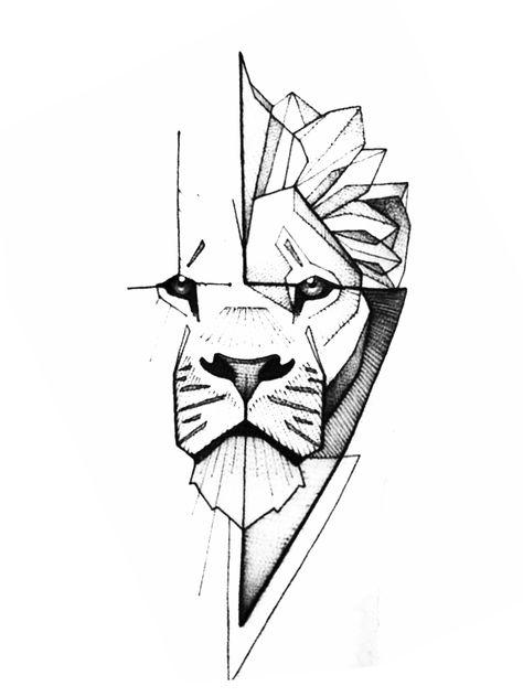 Geometric Lion Tattoo Design, Geometric Lion Tattoo, Geometric Lion, Lion Tattoo Design, Lion Tattoo, Chest Tattoo, Tattoo Design, Tattoo Designs, Lion