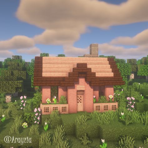 Pink Cherry Minecraft House, Small Cherry Blossom Cottage Minecraft, Minecraft House Small Easy, Super Easy Minecraft Houses, Pink Cottage Minecraft House, Cute Simple House Minecraft, Simple Pretty Minecraft Houses, Small Minecraft Villager Houses, Easy Beginner Minecraft House