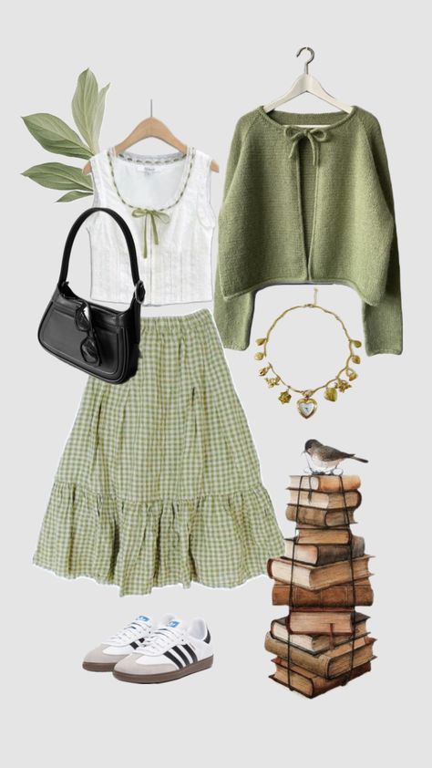 💚🍀🌿📚 #green #outfitinspo #vintage #fashioncollage Japan Outfits, Lookbook Outfits, Modest Outfits, I Said, Cute Fashion, Look Fashion, Everyday Outfits, Aesthetic Clothes, Pretty Outfits