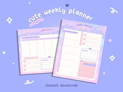 Schedule Illustration, Kawaii Weekly Planner, Daily Planner Download, Weekly Planner Printable Templates, Goodnotes Digital Planner, Planner Schedule, Weekly Planner Notepad, Weekly Overview, Interactive Calendar