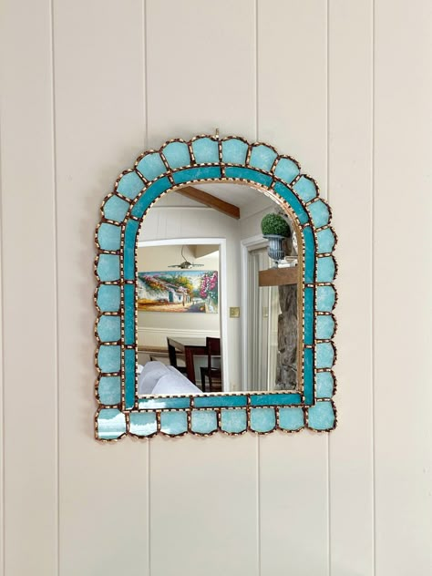 Peruvian Mirror, Coastal Mirror, Mirror Coastal, Spiegel Diy, Coastal Mirrors, Mirror Boho, Arch Mirror, Dream House Interior, Aqua Marine