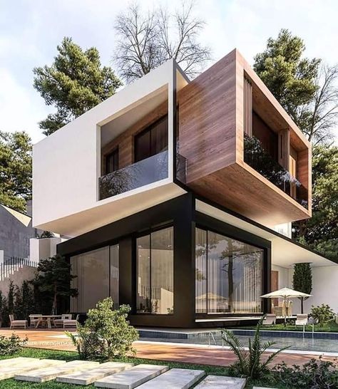 Contemporary Residence, Modern House Facades, Modern Exterior House Designs, Unique House Design, Unique Houses, Modern Architecture House, House Architecture Design, Facade Design, Villa Design