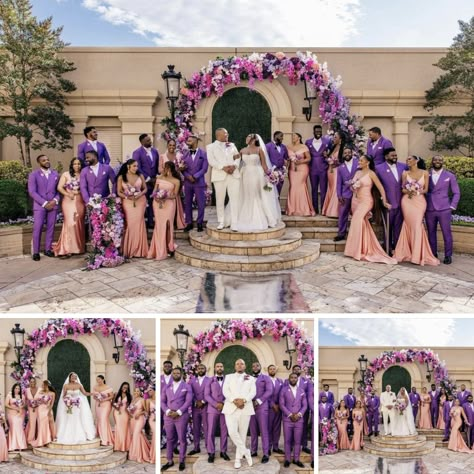 Purple Themed Wedding Ideas Bridesmaid Dresses, Black Love Wedding Color Schemes, Black Wedding Bridal Party, Spring Wedding Colors Black People, Unique Wedding Colors Combinations, Cute Wedding Colors, Spring Summer Wedding Colors, Spring Wedding Colors Schemes, Purple Bridal Party