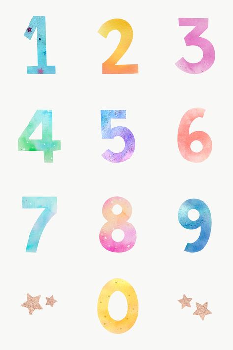 Watercolor Numbers, Number Alphabet, Abc Wall Art, Number Font, Baby Planner, Number Fonts, Abc Art, 3 Number, Watercolor Backgrounds