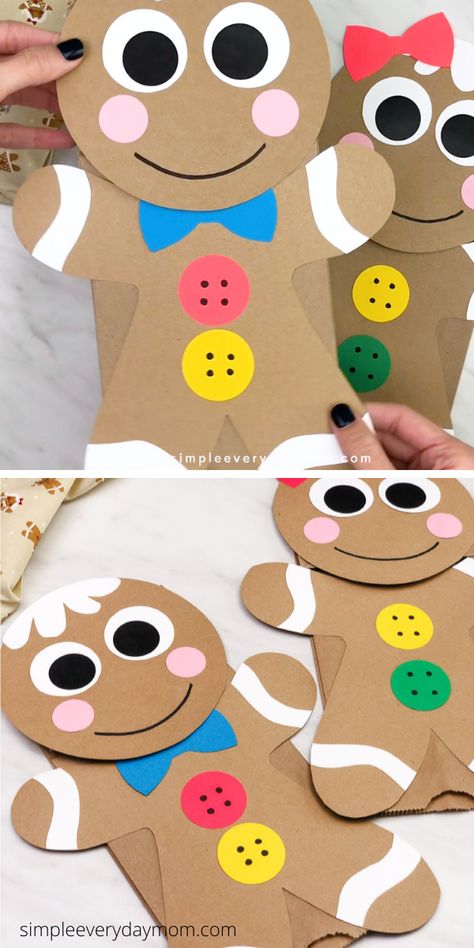 Paper Bag Puppet Craft, Bag Puppet, Easy Gingerbread, Starověký Egypt, Puppet Craft, December Crafts, Christmas Crafts For Toddlers, Gingerbread Crafts, Preschool Christmas Crafts