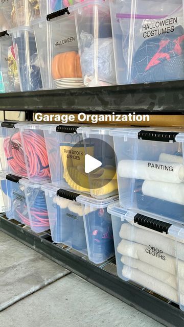 Tracy Bowers / Pro Organizer on Instagram: "Garage Organization Season, over here! 🪚🗜️⛏️ . Remember to order a dumpster if needed. Old boxes,  broken parts, trash, things you’ve wanted to dump, are often a HUGE part of our garage mess. Am I right?! . Add shelves any where you can, but make sure to leave wall space to hang things that don’t fit on a shelf.  .. I share links to product we used in this garage. Comment “Garage” and I’ll DM you the links.  . We have lots more garages on our schedule, so keep watching for more tips and ideas. . What is the struggle with YOUR garage? . Garageorganization #organingagarage #organizing #organizingtips #organizingproduct #professionalorganizer #springcleaning #thetracyway #organizesimply #unitedstates .  ." Garage Organization Ideas Shelves, How To Organize Bins In Garage, Garage Storage For Cleaning Supplies, How To Organize A Small Garage, Storing Totes Organizing Ideas, Three Car Garage Organization, Garage Shelf Organization Ideas, Organization Ideas For The Garage, Shed Organization Ideas Storage