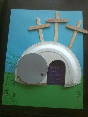 Easter Craft for kids... three crosses and an empty grave! Easter Sunday School, Children's Church Crafts, Bible Story Crafts, Easter Preschool, Bible School Crafts, Christian Crafts, Bible Crafts For Kids, Sunday School Activities, Church Crafts