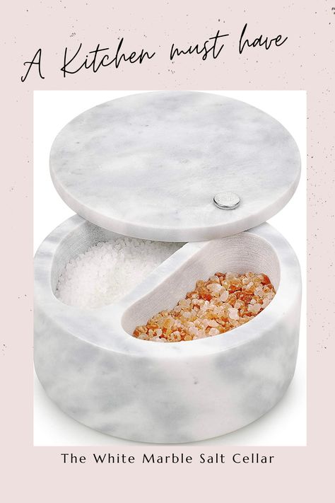 Salt Cellar Marble 2 Compartment with smooth swivel Top Storage.The lid slides off the top of the container. Open and pinch your desired amount of spices for your favorite recipes. Perfect size, each container can hold 5 ounces / 142 grams Easy Clean: hand wash recommended...Amazon Finds & Tiktok made me buy it Salt Holder, Seasoning Jars, Salt And Pepper Cellars, Spice Bowls, Gourmet Salt, Kitchen Storage Boxes, Pinch Bowls, Salt Box, Salt And Pepper Grinders