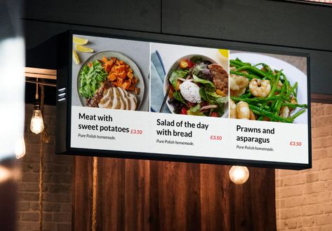 7 Ways Restaurants Can Use Digital Signage To Be More Awesome Menu Signage, Milkshake Flavours, Digital Menu Boards, Digital Signage Displays, Lunch Hour, Food Template, Signage Display, Outdoor Designs, Digital Menu