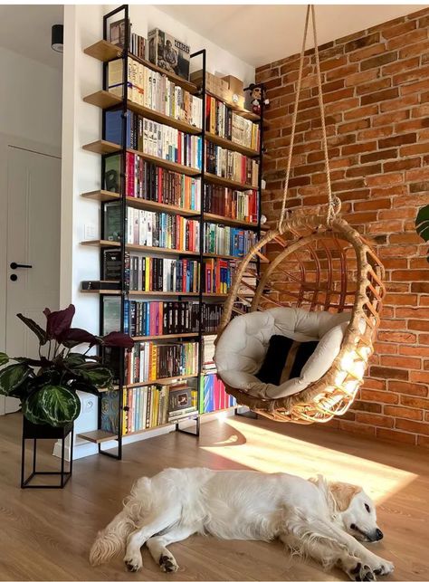 Boho Library Room, Mini Library At Home, Libreros Aesthetic, Mini Library In Bedroom, Record Room, Japandi Home, Studio Apartment Living, Small Apartment Design, Eclectic Living Room