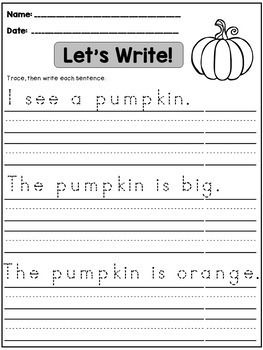 Fall Writing Activities: Writing Sentences Practice for 1st Grade, Kindergarten Writing Simple Sentences, Handwriting Practice Sentences, Fall Writing Activities, Simple Handwriting, Learn Handwriting, Practice Tracing, Fall Writing, Handwriting Practice Worksheets, Handwriting Practice Sheets