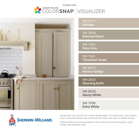 Greige Kitchen Cabinets, Taupe Kitchen Cabinets, Greige Kitchen, Taupe Kitchen, Basement Laundry Room, Kabinet Dapur, Cabinet Paint Colors, Sherwin Williams Paint Colors, Kitchen Cabinet Colors