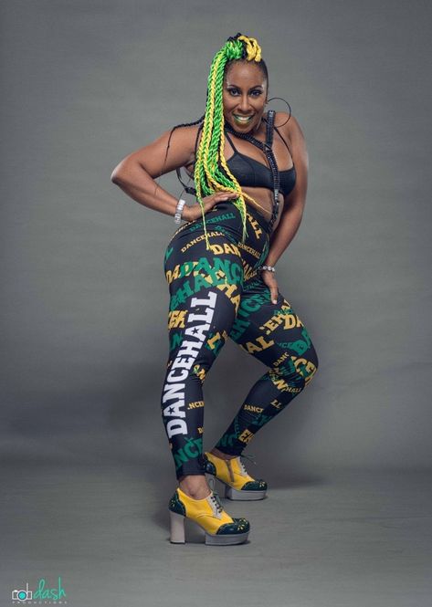 LATONYA STYLE – Perform Ja Dancehall Outfits, Jamaican Flag, Dance Fitness, Fitness Instructor, Belly Dancers, Flag Colors, Black Power, Dance Moves, Dance Wear