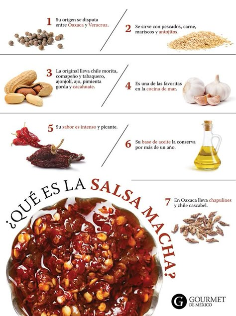 La salsa macha es el resultado de una mezcla de chiles secos y semillas asadas con aceite vegetal. Hay dos estados que pelean su origen: Veracruz y Oaxaca; lo cierto es que está presente en todo el país en las taquerías, restaurantes y hogares. La salsa macha es buena para acompañar carnes rojas, pollo y pastas con mantequilla y ajo. Mexican Salsa Recipes, Mexican Menu, Mixed Drinks Recipes, Mexican Food Recipes Authentic, Food Culture, Delicious Salads, I Love Food, Savoury Food, Wine Recipes