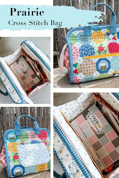 Make a perfect cross stitch project bag with Hilary Jordan and the Prairie collection by Lori Holt! Project Bags For Cross Stitch, Project Bag For Cross Stitch, Cross Stitch Project Bags To Sew Free Pattern, Cross Stitch Retreat Mat, Cross Stitch Project Bag Pattern, Lori Holt Cross Stitch Patterns, Lori Holt Cross Stitch, Cross Stitch Project Bag, Cross Stitch Bag Pattern