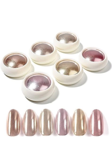 Chrome Powder Set - 6 Colours Rose Gold Chrome Nail Powder, Mirror Effect Chrome Pigments, Manicure Powder for Nail Decoration Salon Home DIY Glitter Nails Diy, Mirror Nails Powder, Holographic Glitter Nails, Gold Chrome Nails, Silver Nail Art, Rose Gold Chrome, Chrome Nail Powder, Glitter Pigment, Chrome Nail