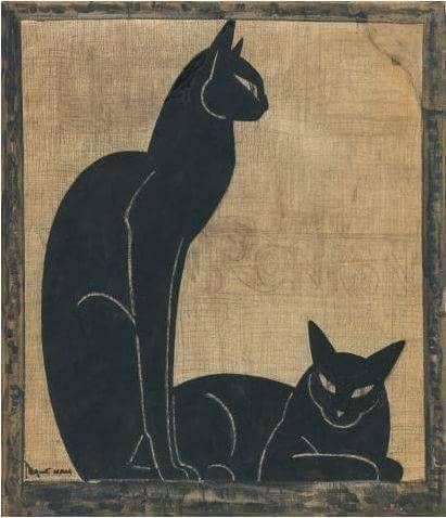 Two Black Cats, by Jacques Lehmann Nam. Circa 1920. Egyptian Cat Drawing, Egyptian Cat Art, Cat Ink Drawing, Egyptian Black Cat, Two Black Cats, Cats Siamese, Art Deco Cat, Katt Grejer, Egyptian Cats