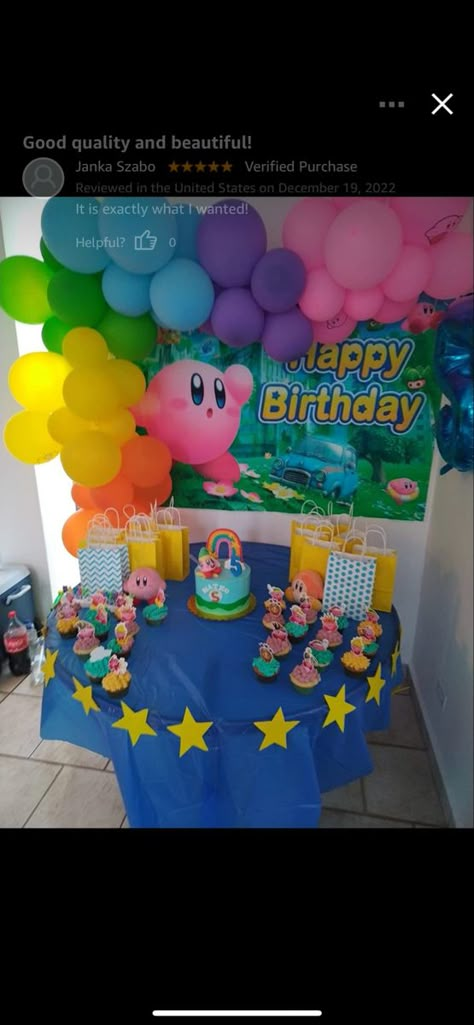 Kirby Party Decorations Diy, Kirby Centerpieces, Kirby Party Food, Kirby Themed Party, Kirby Birthday Decorations, Kirby Party Favors, Kirby Party Games, Kirby Themed Birthday, Kirby Birthday Party Decorations