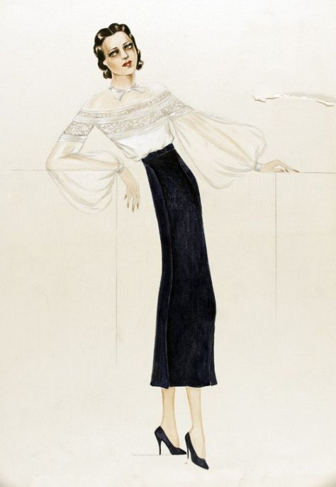 Untitled Costume Sketch | LACMA Collections Orry Kelly, 60s Vintage Fashion, Blithe Spirit, Hollywood Costume, Fashion Model Photography, Blog Art, Costume Designer, Pencil On Paper, 1930s Fashion