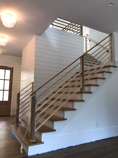 Horizontal Balusters, Horizontal Stair Railing, Flip House, Shiplap Accent Wall, Modern Staircase, Window Screens, Wooden Planters, Flipping Houses, Small Space Gardening