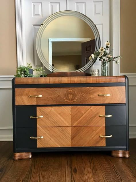 Waterfall Furniture, Waterfall Dresser, Painted Dressers, Malay Food, Revamp Furniture, Dresser Ideas, Refinishing Furniture Diy, Artistic Furniture, Furniture Repurpose