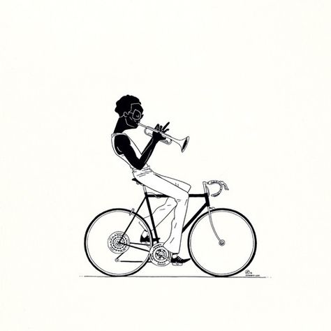 Arte Jazz, Bicycle Illustration, Bike Tattoos, Jazz Art, Riding A Bike, Music Tattoo, Bicycle Art, Jazz Club, Music Tattoos