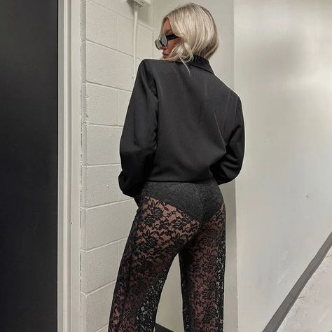 See Through Floral Lace Pants | Multiple Colours https://pinklimes.co.uk/products/see-through-floral-lace-pants-multiple-colours PinkLimes #streetwear #y2k #y2kfashion #y2kaesthetic #slay #kawaii #offensiveslogan #babytee #croptop #indiegirl #trendingfashion #2000s #naughties #90s #streetweardaily Lace Pants Outfit, Fishnet Pants, Lace Trousers, Y2k Trousers, Bright Color Dresses, White Boho Dress, Lace Pants, Costume Intero, Straight Trousers