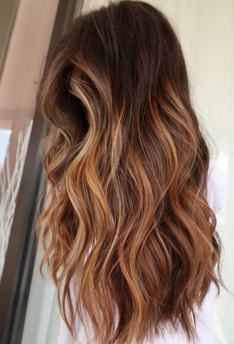 Light Brown With Red Balayage, Partial Auburn Balayage, Brunette With Strawberry Highlights, Summer Hair Color Brunette, Balayage Hair Ginger, Light Brown Balayage With Red Tones, Warm Ombre Hair, Summer Red Hair With Highlights, Copper Hair Balayage Brunettes