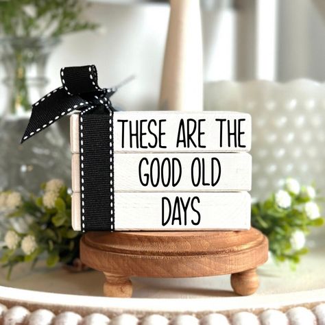 These Are The Good Old Days Book Stack Farmhouse Decor Farmhouse Tiered Tray Decor Family Tiered Tray Mini Wood Book Bundle Everyday Decor by SweetBeanFarmhouse on Etsy Farmhouse Wall Shelf, Faux Farmhouse, Farmhouse Tiered Tray Decor, Farmhouse Books, Block Signs, Farmhouse Tiered Tray, Cottage Core Decor, Cricut Svg Files Free, Shelf Sitters