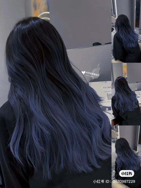 Dark Blue Hair Balayage, Navy Blue Hair Ideas, Blue And Black Short Hair, Royal Blue Hairstyles, Dimensional Blue Hair, Blue Peek A Boo Hair, Navy Blue Balayage, Dark Ash Blue Hair, Dark Blue Balayage Hair