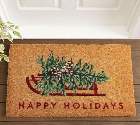 Pottery Barn Christmas Decor, Christmas Door Mat, Pottery Barn Christmas, Faux Christmas Trees, Candle Dressing, Red Decor, Holiday Colors, Pottery Barn Teen, Christmas Door