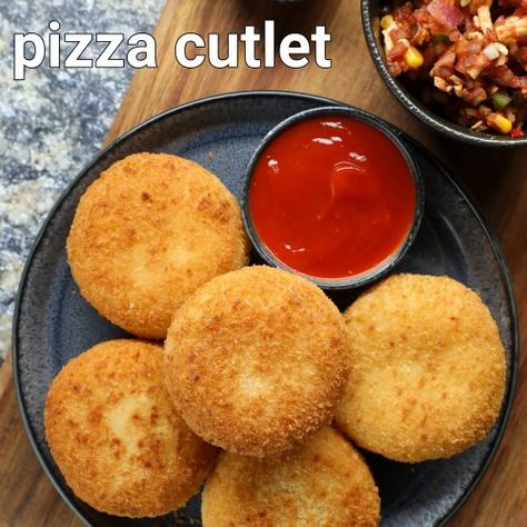 pizza cutlet recipe | cutlet pizza - kids snack recipe | pizza cutlets - Hebbar's Kitchen Kids Snack Food, Hebbar's Kitchen, Spicy Snacks Recipes, Cutlets Recipes, Pakora Recipes, Breakfast Recipes Indian, Vegetarian Fast Food, Tastemade Recipes, Chaat Recipe