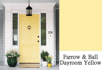 This home found on Real Simple was painted a softer yellow. The pale yellow accent is a perfect choice for the muted gray shingle siding and white trim. Love it. Dayroom Yellow Farrow And Ball, Yellow Front Door, Bright Front Doors, Yellow Front Doors, Grey Siding, Victorian Hallway, White Siding, Willow House, Door Paint