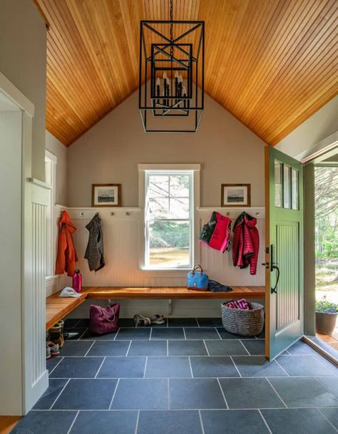 New Hampshire Lake House - Craftsman - Entry - by Cummings Architecture + Interiors | Houzz Craftsman Lake House, Craftsman Entry, Modern Foyer, Bear Island, Mudroom Flooring, Mudroom Storage, Mud Room Entry, Craftsman Interior, Mudroom Design