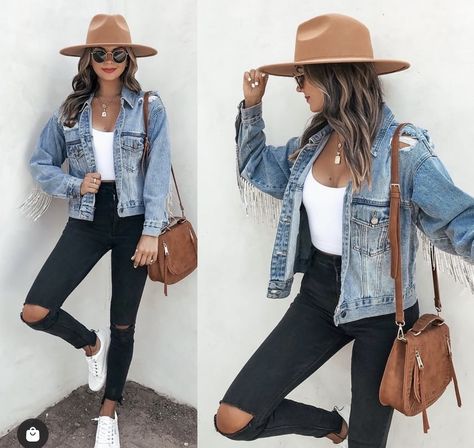 Wear To A Rodeo Outfit, Nashville Inspired Outfits Fall, Rock Concert Outfit Inspiration, Country Concert Outfit With Jean Jacket, Australian Rodeo Outfit, Fall 2022 Hat Trends, Outfit For Country Concert Fall, Concert Outfit Ideas Cold Weather, What To Wear To A Country Concert Winter