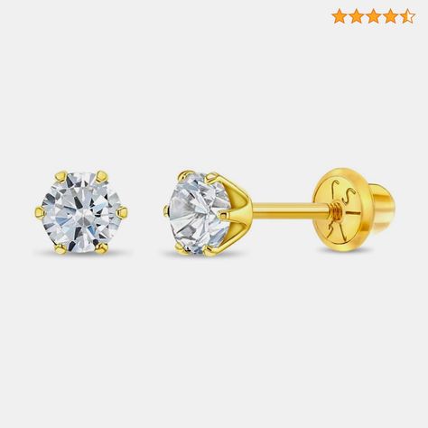 For your daughter’s first studs, you can’t go wrong with these 14k yellow gold simulated diamond birthstone earrings. The prong style allows the clear CZ stone to shine brightly all day and night. These gold earrings for baby girls have screw back fasteners that keep them on your child’s ears no matter how playtime gets. These earrings are suitable for your child's sensitive ears so you don’t have to worry about the posts irritating your toddler’s lobes. This delightful pair of earrings comes packaged with a gift box. Earrings For Kids, Garnet Birthstone, Small Stud Earrings, Baby Earrings, April Birthday, Diamond Birthstone, Earrings For Girls, Birthstone Earrings, Kids Earrings