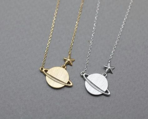 Lookbook Jewelry, Tiny Star Necklace, Tiny Planet, Space Necklace, Moon And Star Necklace, Elephant Charm Necklace, Heart Wedding Rings, Mountain Ring, Necklace Moon