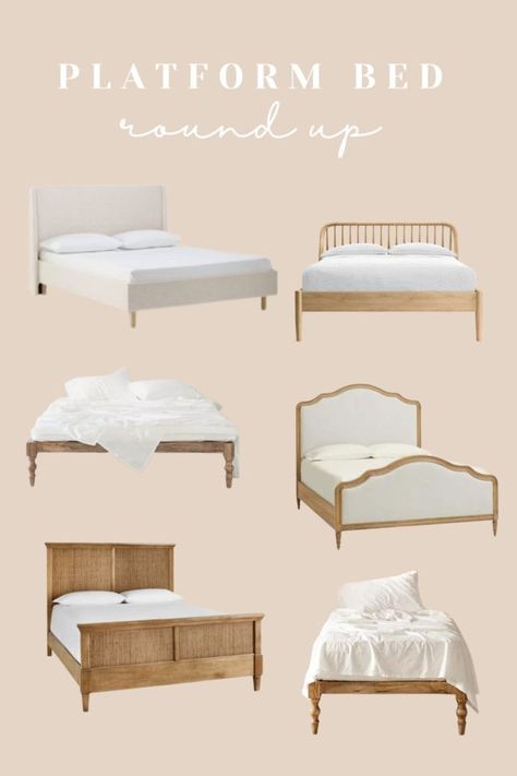 Natural Wood King Bed Frame, Platform Master Bed, Cottagecore Bed Frames, Queen Size Platform Beds, Popular Bed Frames, King Platform Beds, Natural Bed Frame Ideas, Hygge Platform Bed, Inexpensive Platform Bed