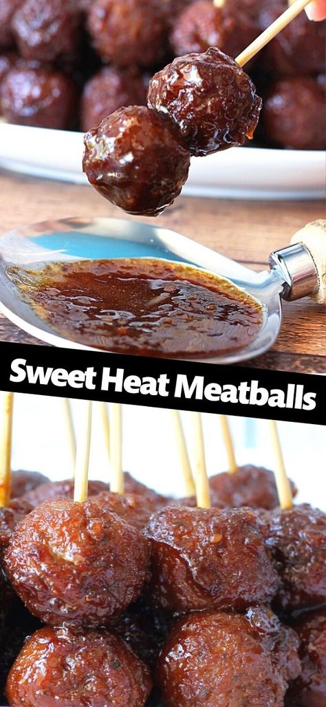 Meatballs On A Stick, Sweet Meatballs, Meatball Appetizer Recipe, Cocktail Meatballs, Spicy Meatballs, Glazed Meatballs, Chicken Meatball Recipes, Sweet Glaze, Meatball Sauce