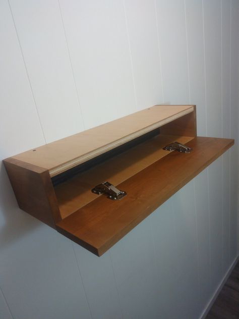 Diy Floating Shelf With Hidden Storage, Floating Shelves With Drawers, Floating Shelf Hidden Storage, Shelf With Hidden Compartment, Wall Shelf With Drawer, Floating Storage Shelves, Folding Shelf Bracket, Floating Shelf With Drawer, Self Closing Hinges